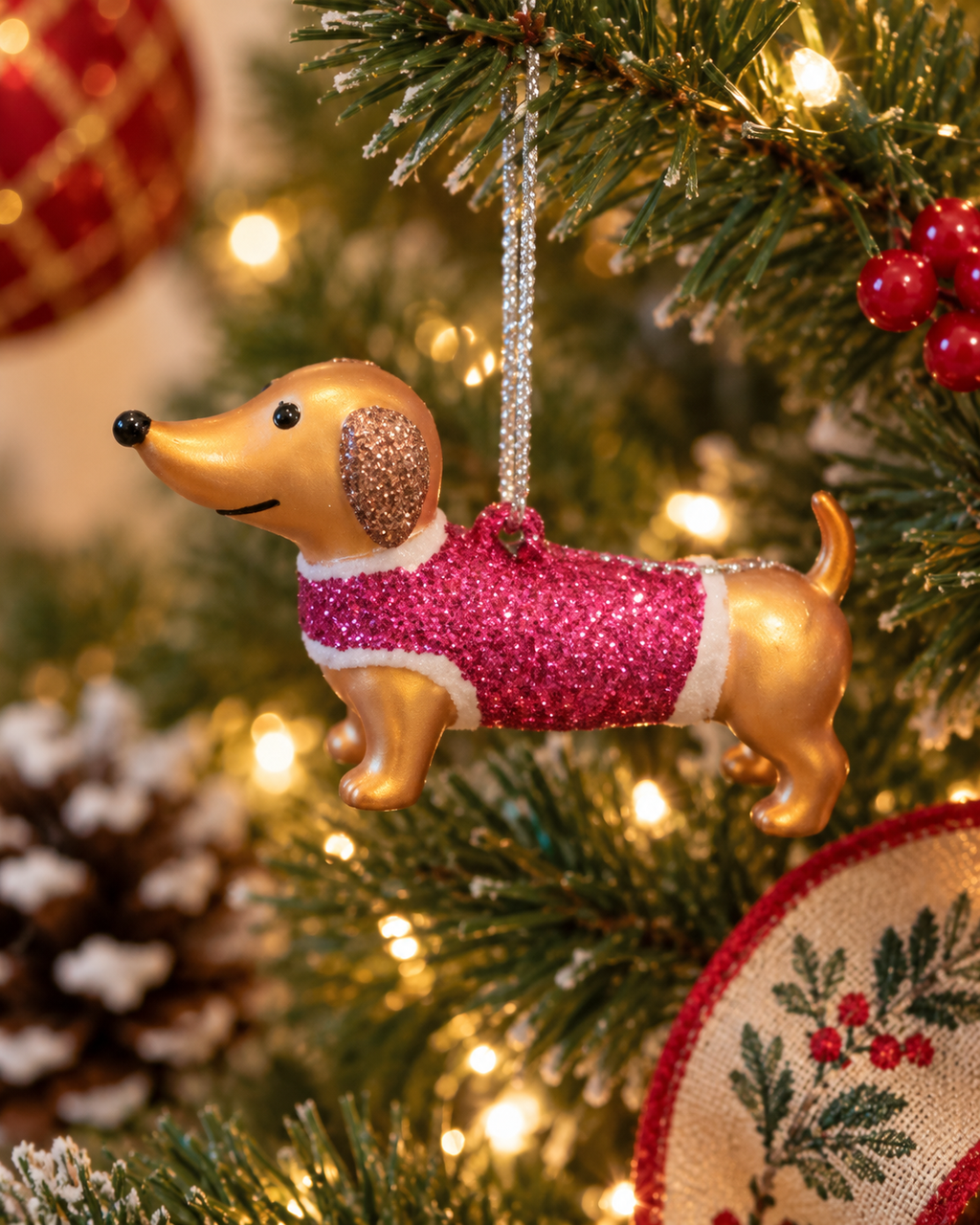 Mini Christmas  Hot Pink Dachshund Ornament
