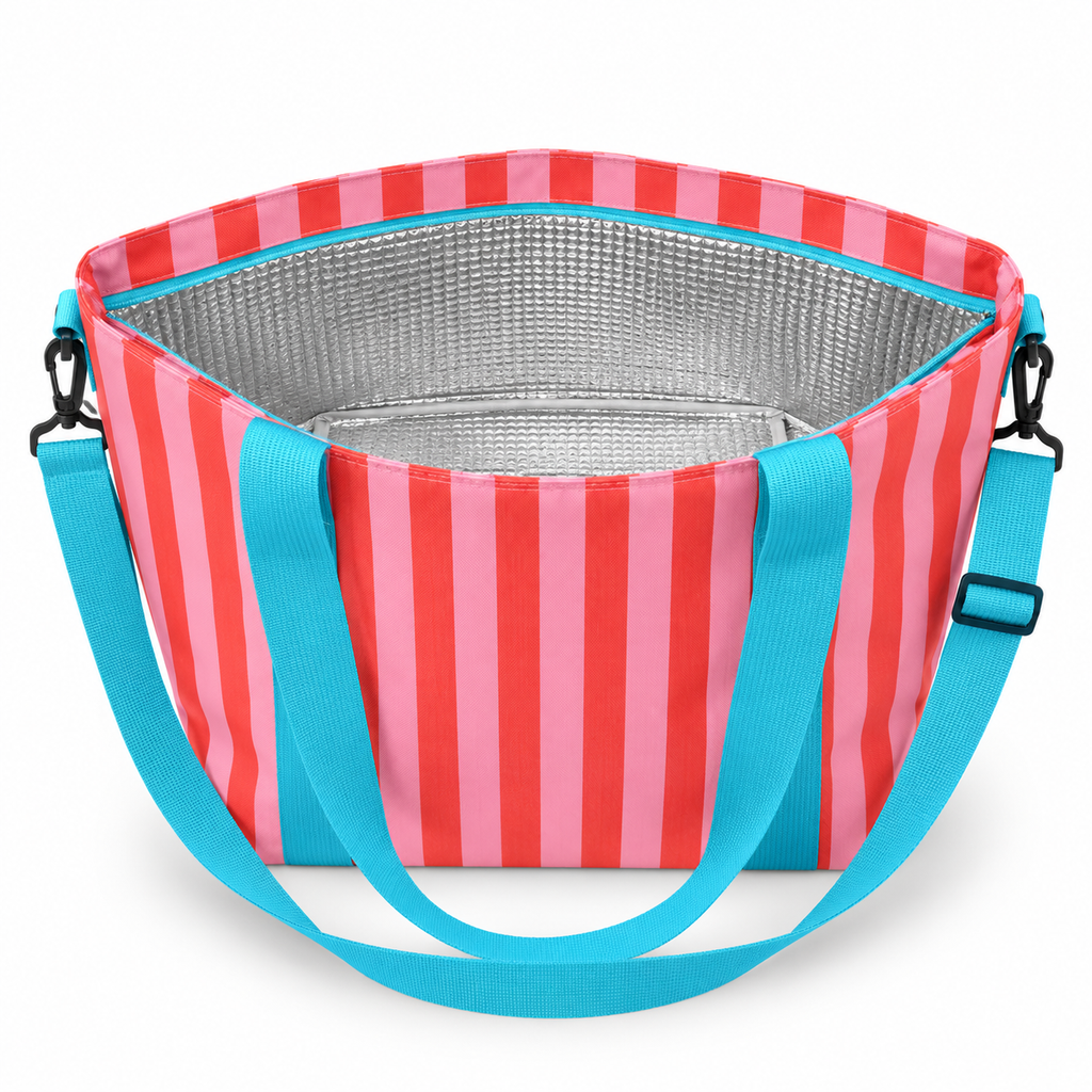 Pink & Coral Striped Insulated Tote Bag