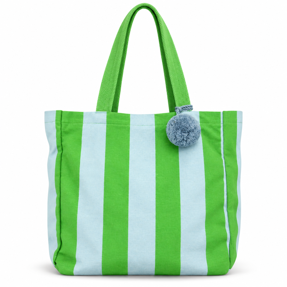 Green & Blue Striped Cotton Canvas Tote Bag