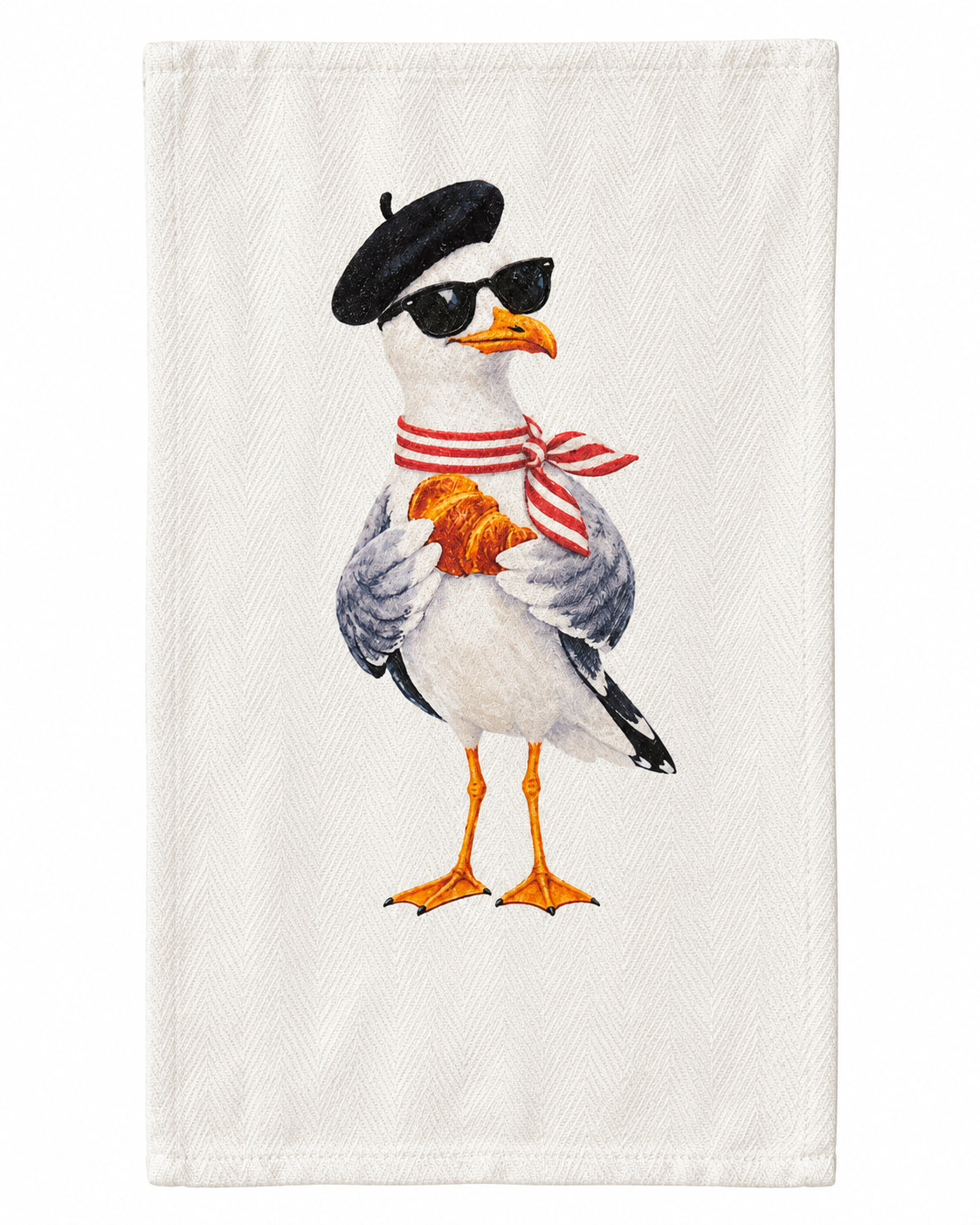 Sunday Café Croissant Seagull Cotton Tea Towel