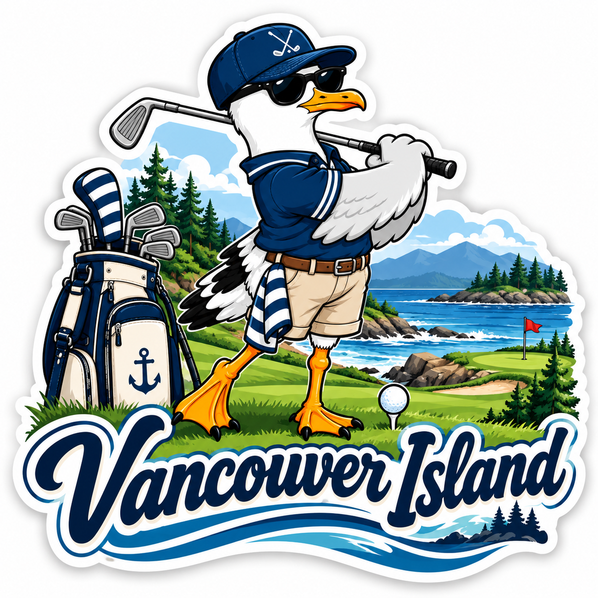 Vancouver Island Golfing Seagull Sticker