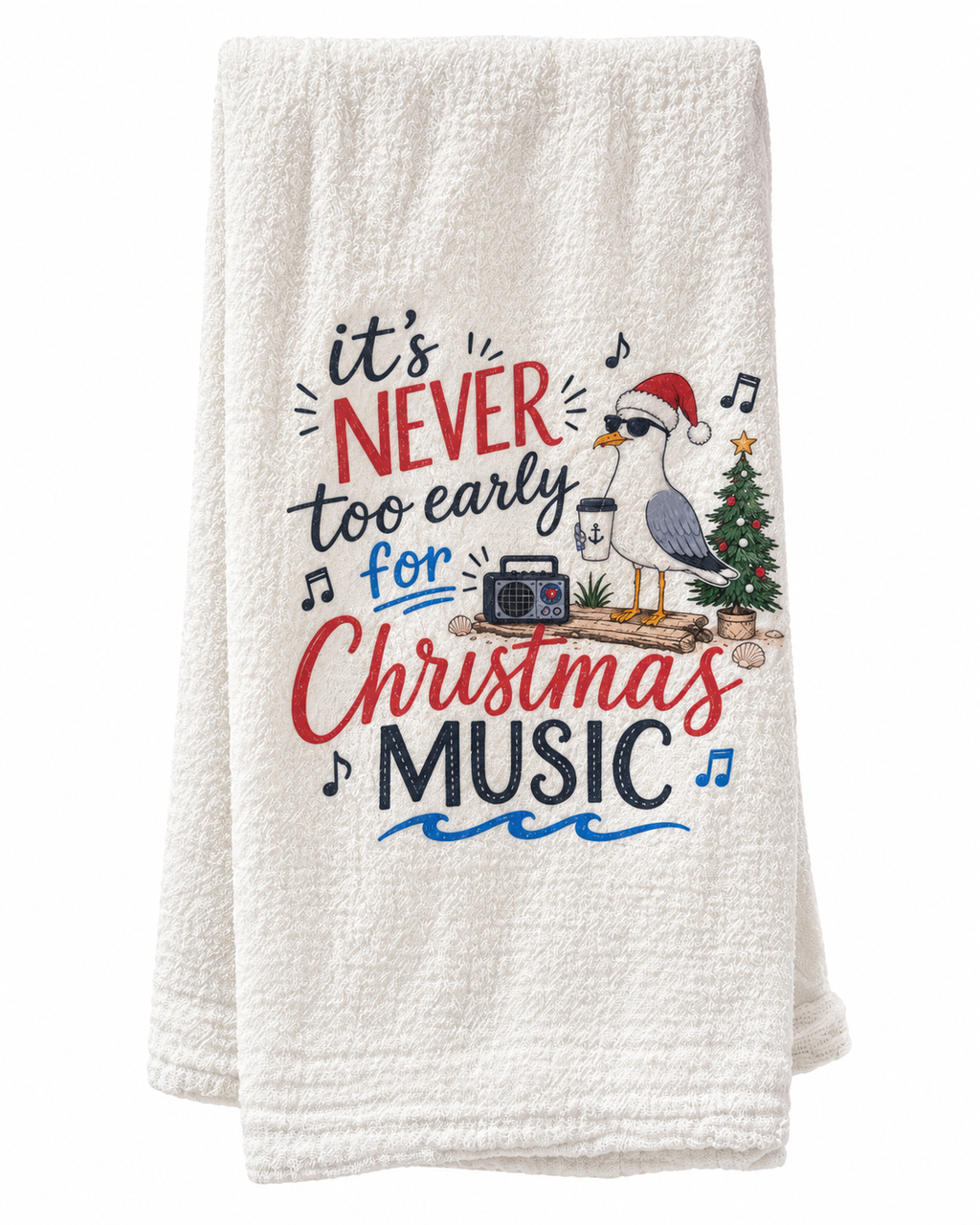 Christmas Music Seagull  Flour Sac Tea Towel