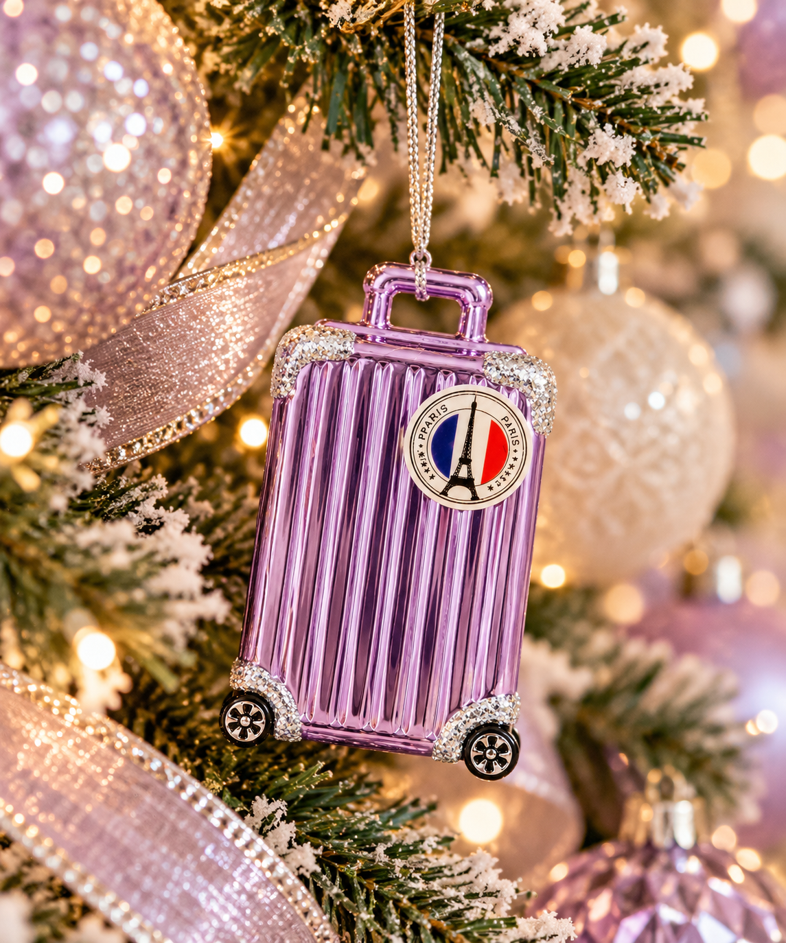 Lavender Suitcase Christmas Ornament – Paris Bound 💜✈️