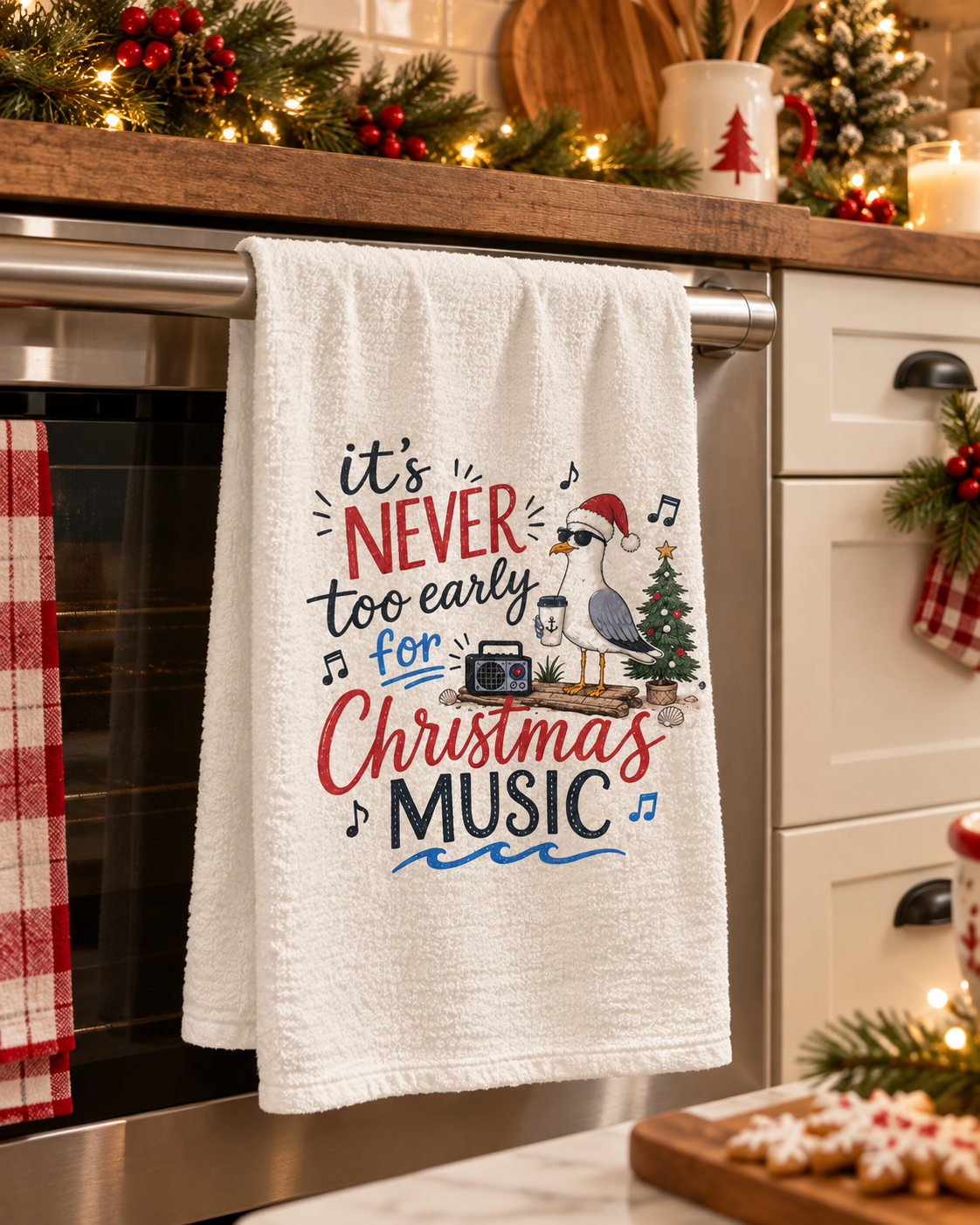 Christmas Music Seagull  Flour Sac Tea Towel