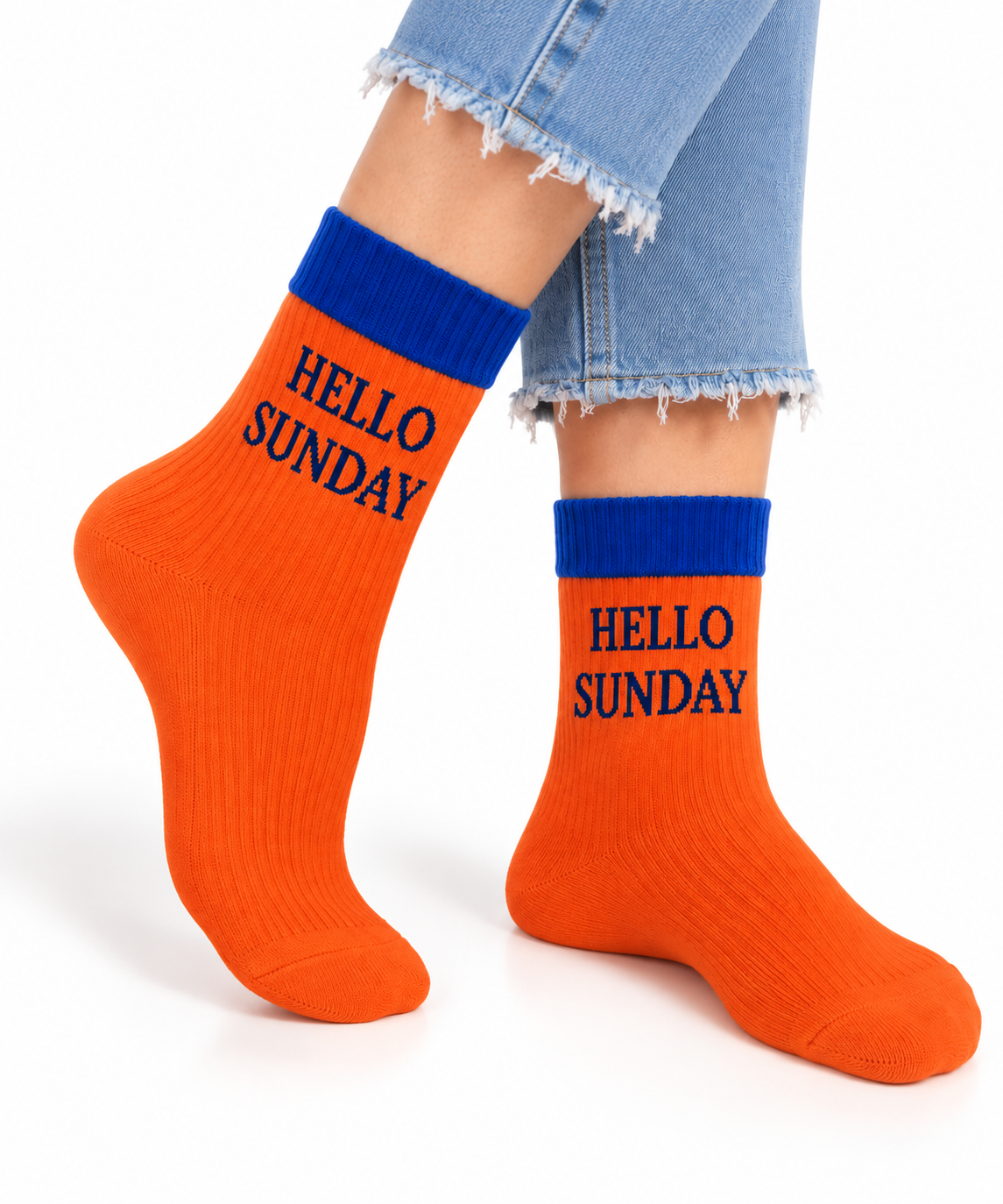 Hello Sunday Crew Socks | Orange & Blue | Women's 6-10