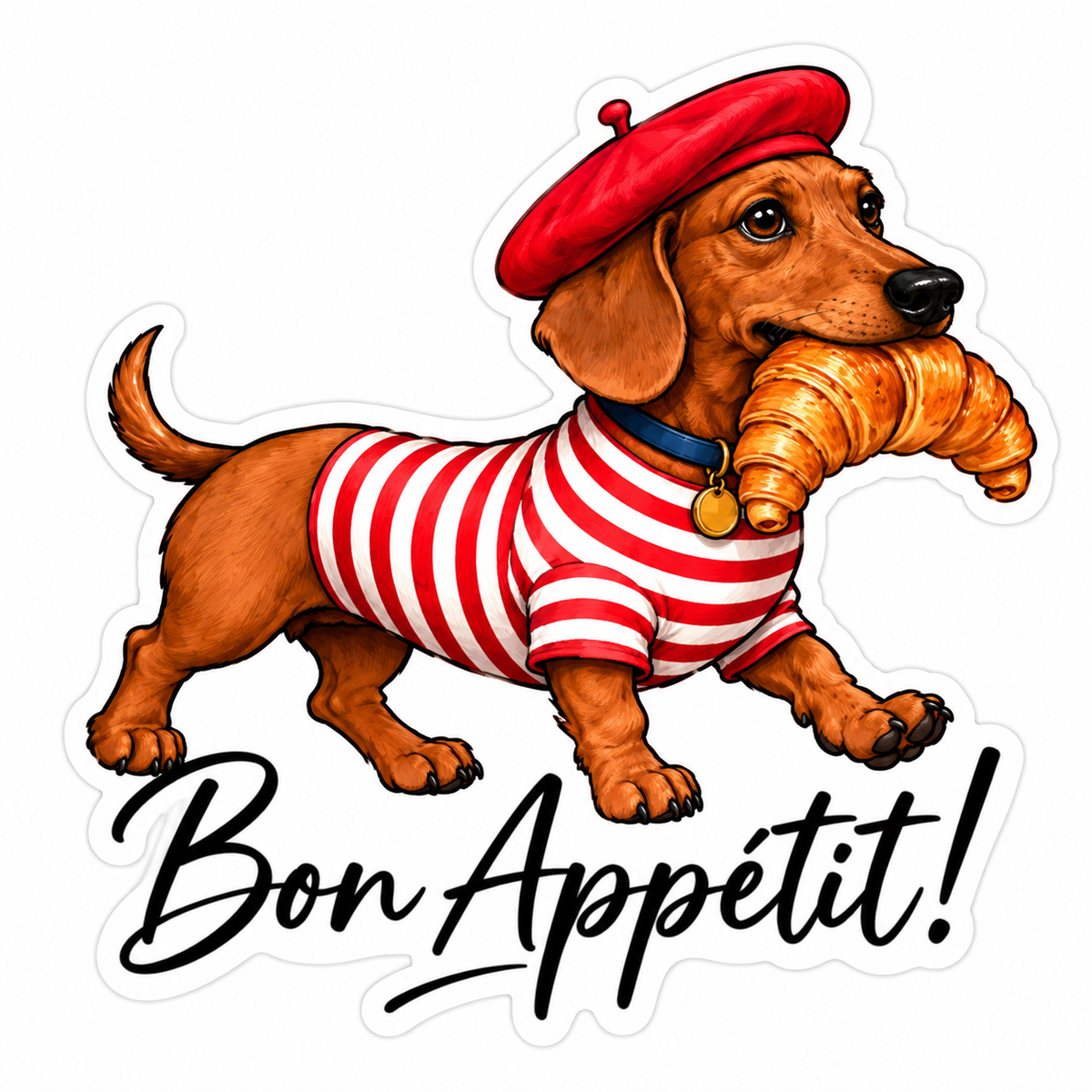 “Bon Appétit! French Dachshund Sticker.”