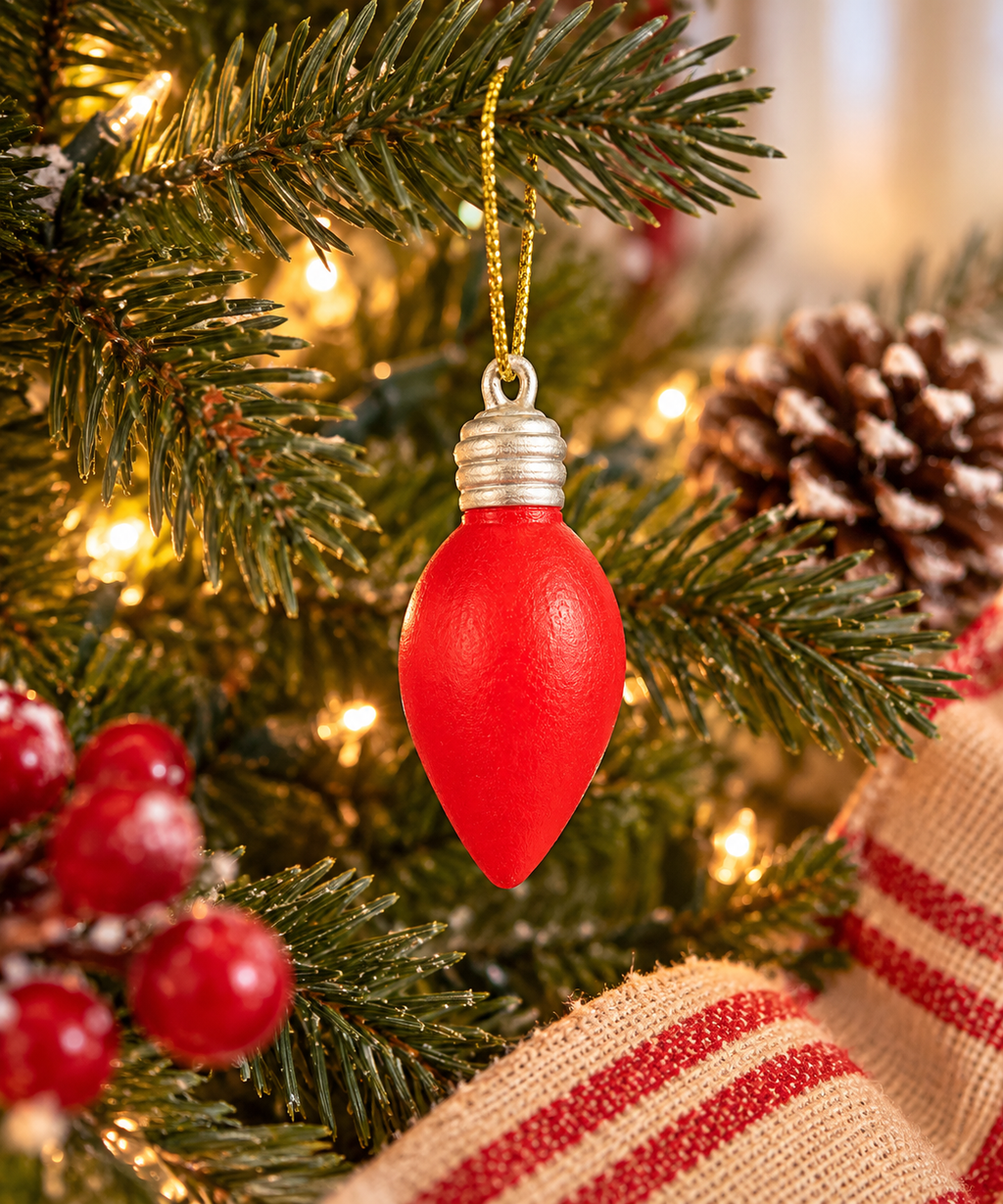 Red Christmas Light Bulb - Merry and Bright