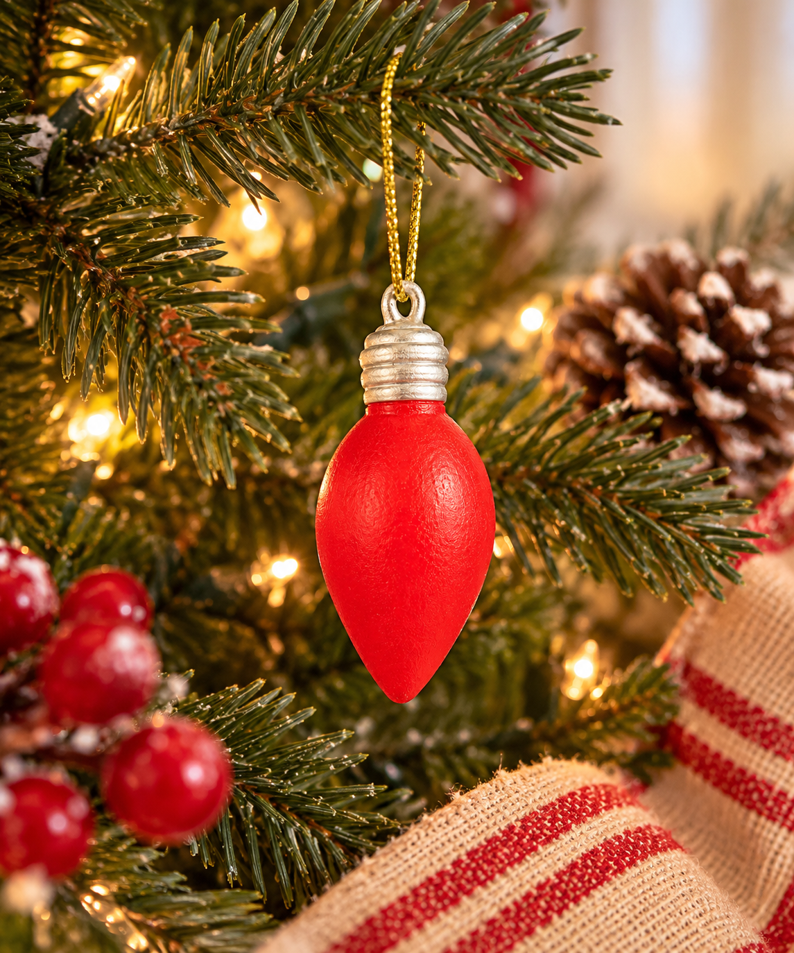 Red Christmas Light Bulb - Merry and Bright