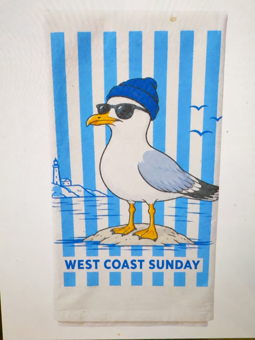 Striped Seagull Flour Sack Tea Towel
