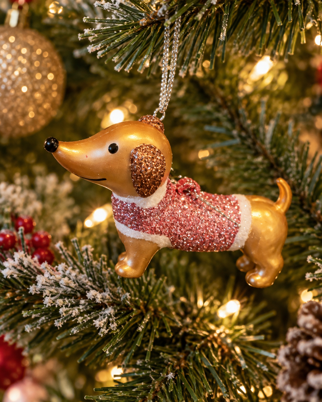 Mini Christmas  Pink Dachshund Ornament