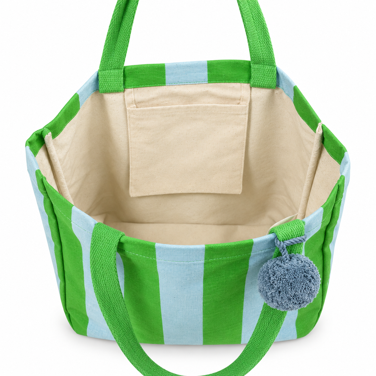 Green & Blue Striped Cotton Canvas Tote Bag