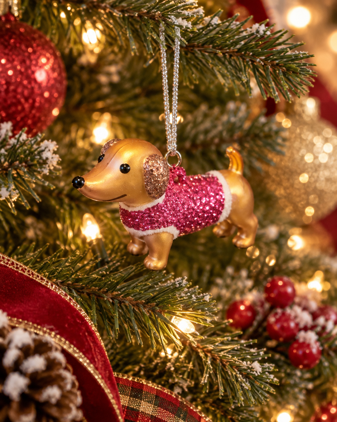 Mini Christmas  Hot Pink Dachshund Ornament