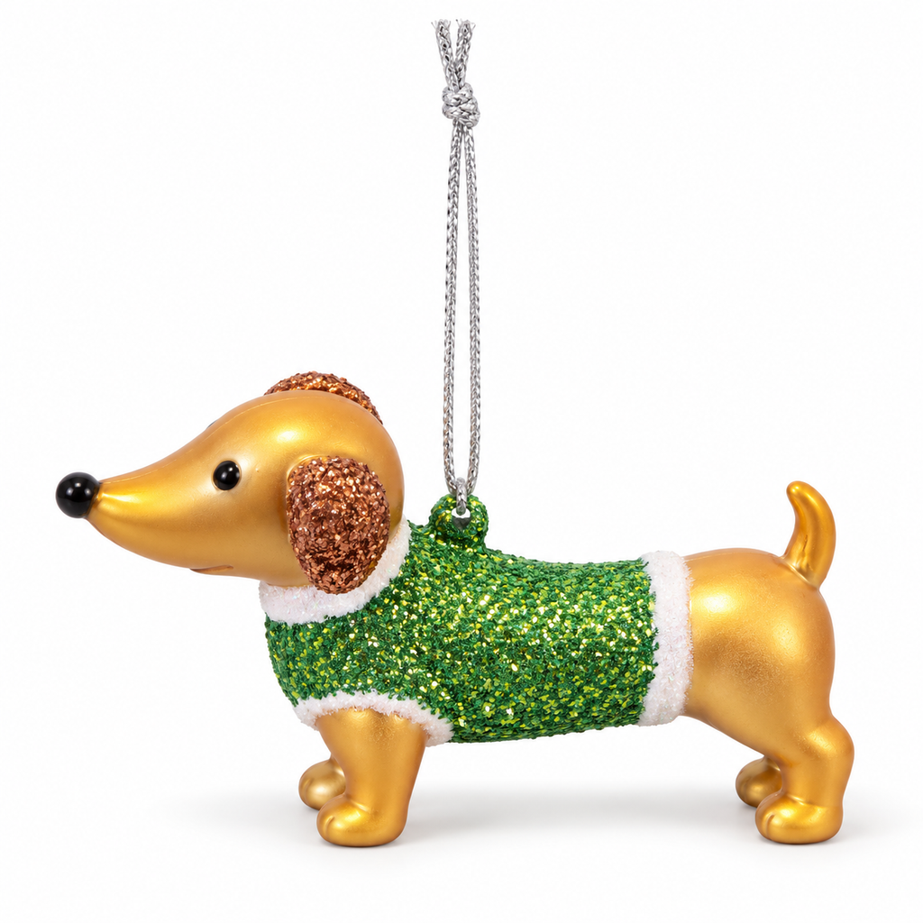 Mini Christmas Green sparkle Dachshund Ornament