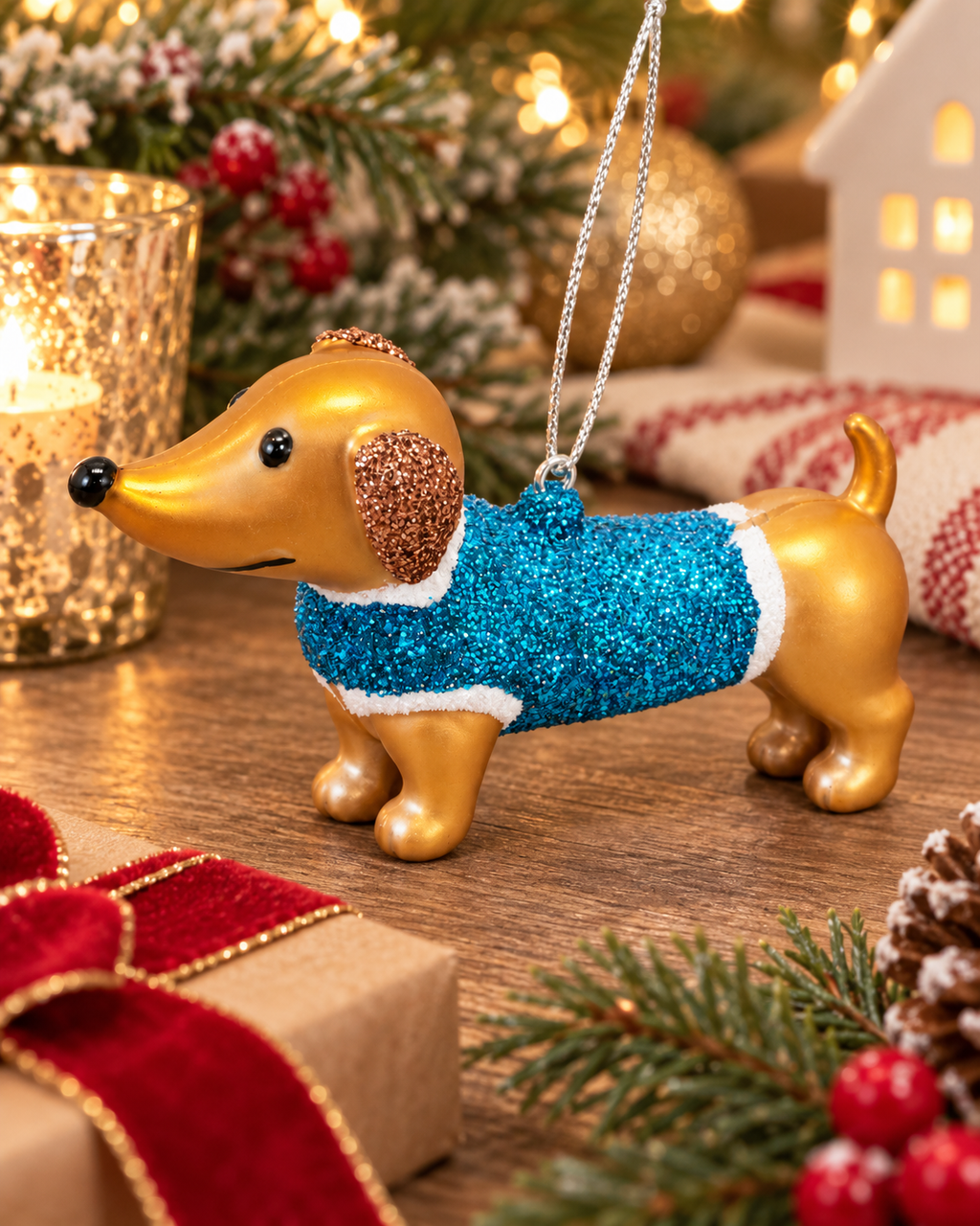 Mini Christmas Blue  Dachshund Ornament