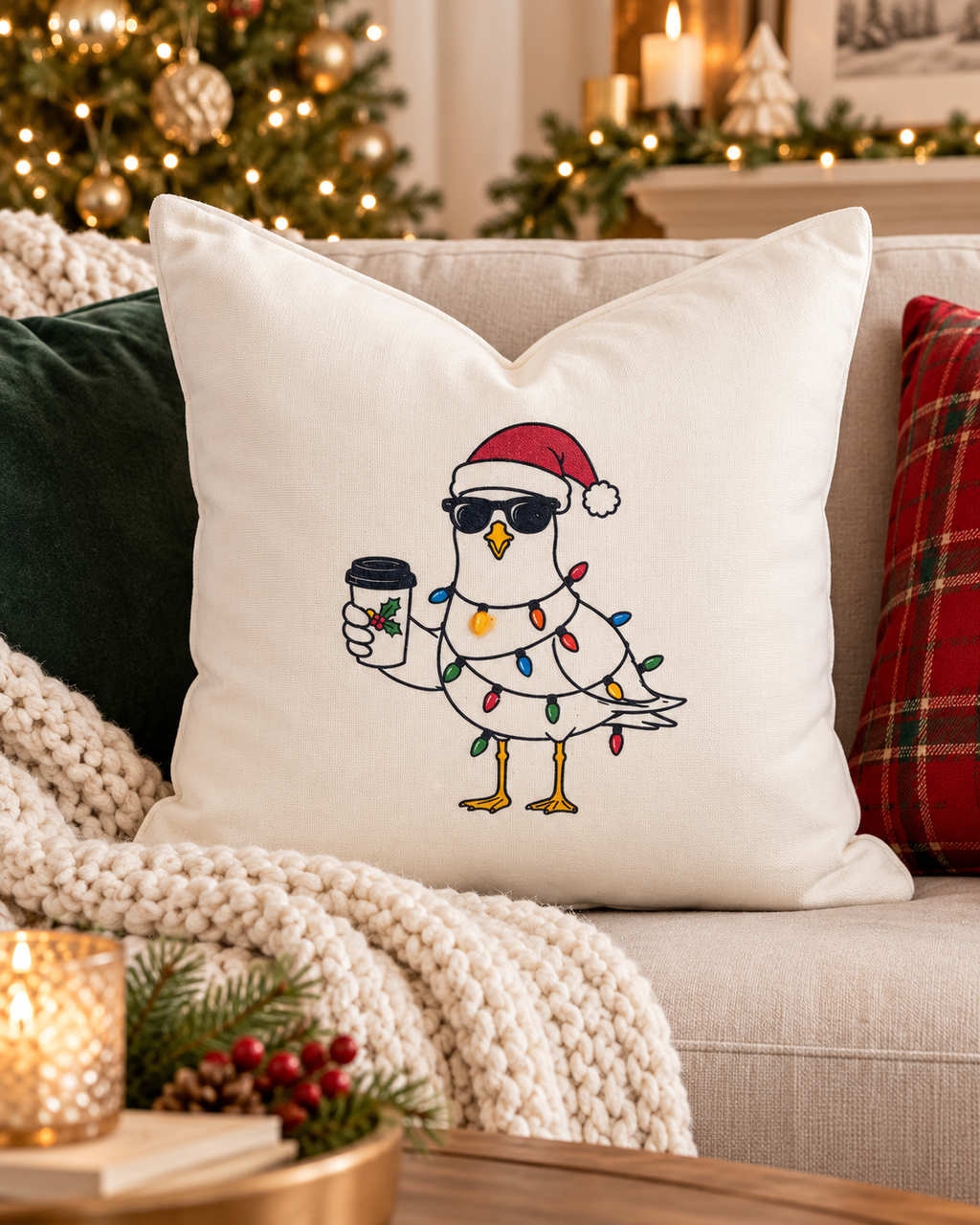 Holiday Lights Seagull Pillow Cover