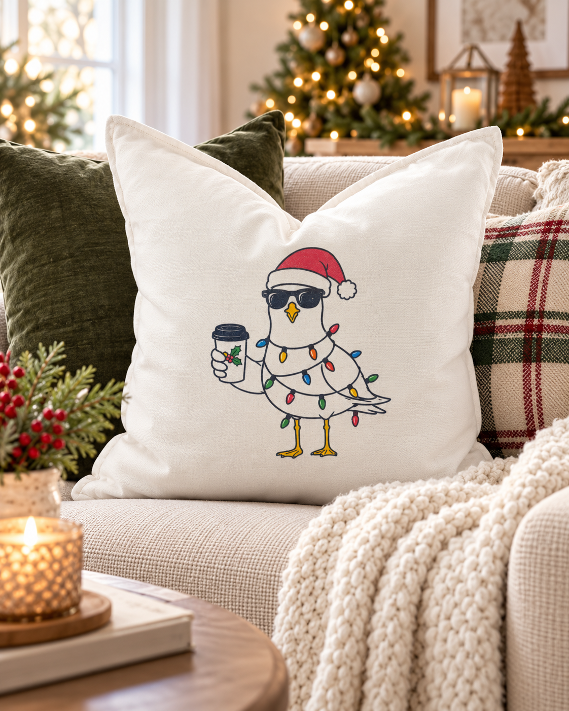 Holiday Lights Seagull Pillow Cover
