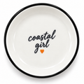 A sweet little 4 inch ceramic trinket tray inspired by West Coast days and made for life's small treasures. Finished with a black rim, handwritten coastal girl lettering , and a small coral heart. 

Perfect  for rings, earrings, keys or tiny keepsakes on  a bedside  table, bathroom counter or  desk.