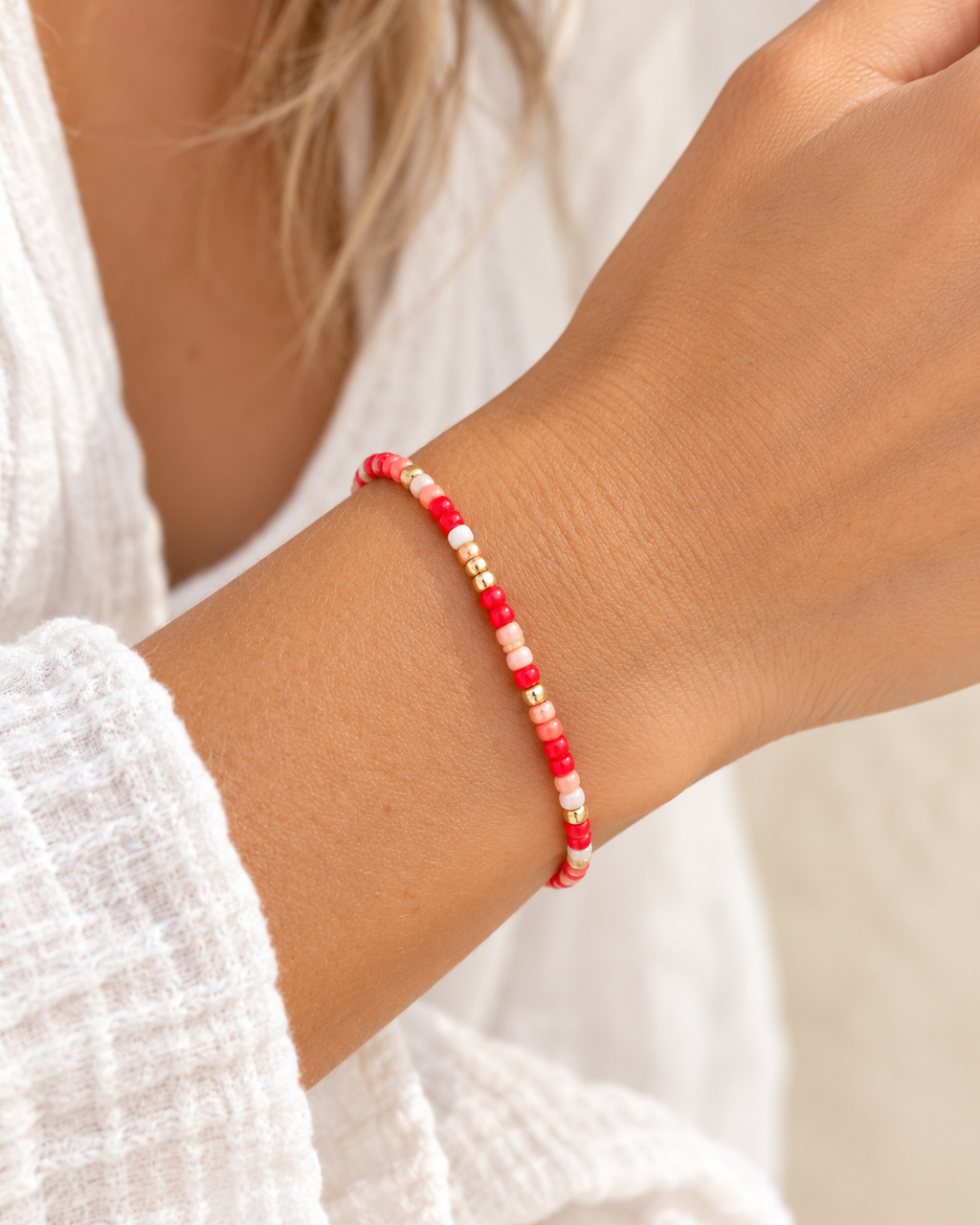 Sunday Stackers- Red and pink Pop Beaded Bracelet