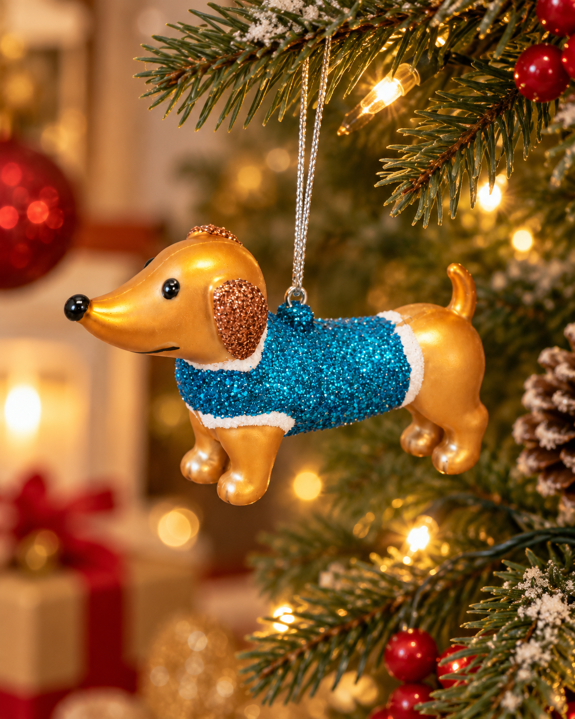 Mini Christmas Blue  Dachshund Ornament