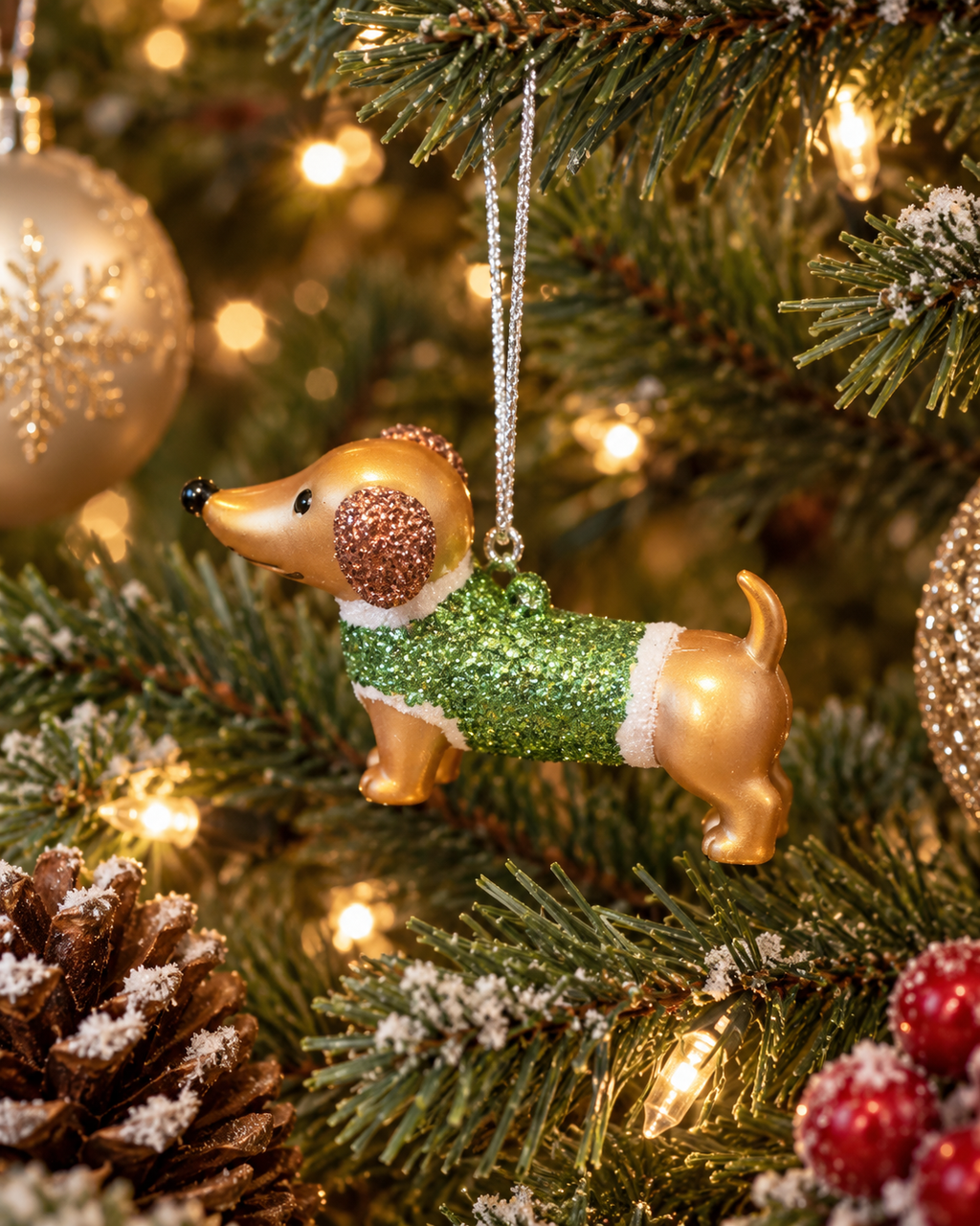 Mini Christmas Green sparkle Dachshund Ornament