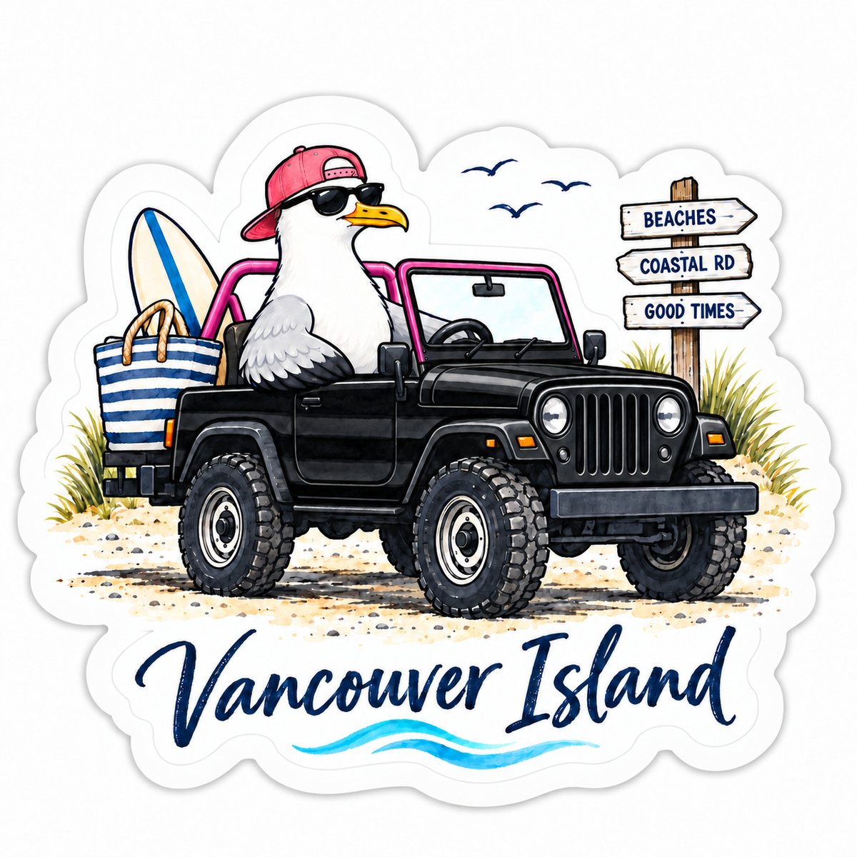 Coastal Road Trip Seagull Sticker | Vancouver Island