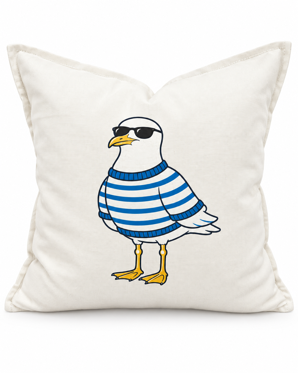Blue Stripe Seagull Pillow Cover