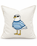 Blue Stripe Seagull Pillow Cover