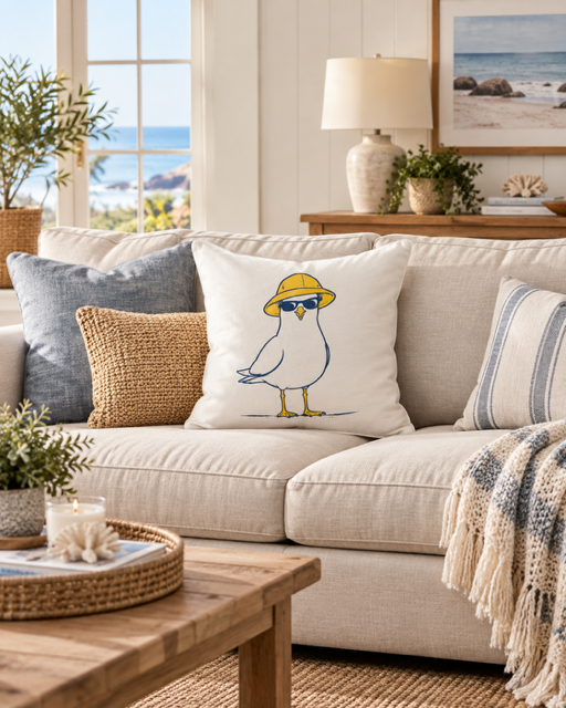 Rain Hat Seagull Pillow Cover