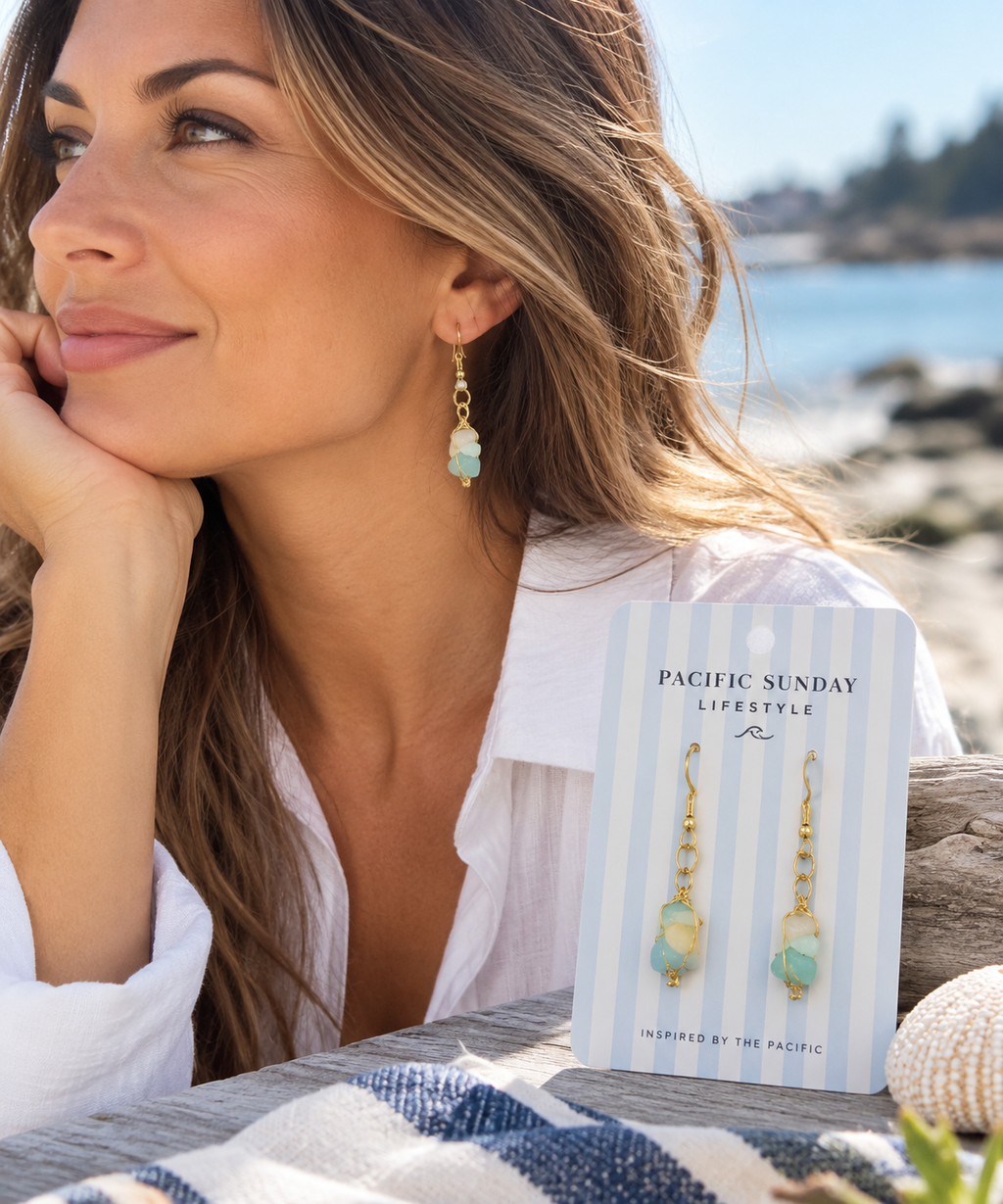West Coast Sunday coastal sea glass drop earrings