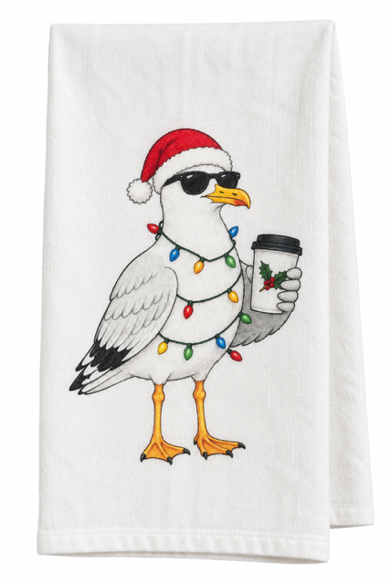 Holiday Lights Seagull Cotton Tea Towel