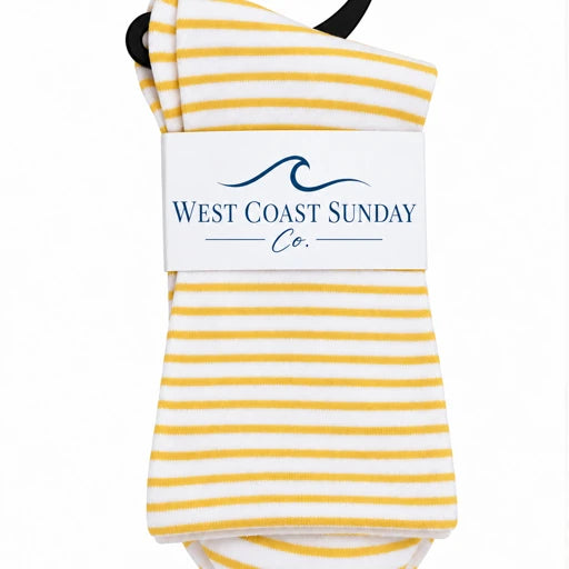 Coastal Stripe Crew Socks | Mustard & White | Women's 6-10