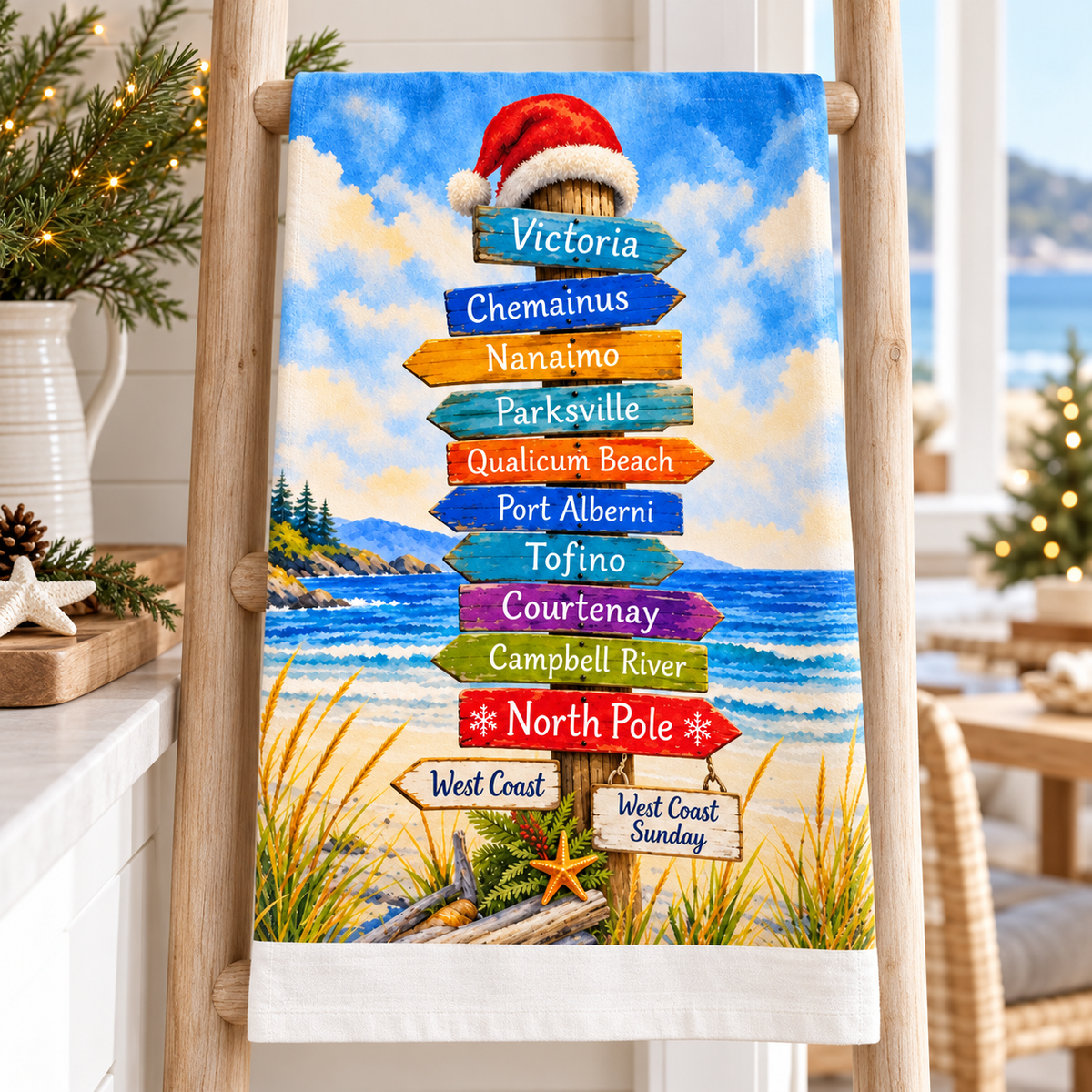 Vancouver Island Sign Christmas Flour Sack Tea Towel