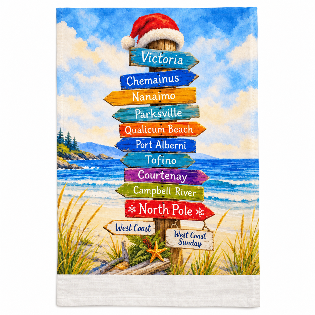 Vancouver Island Sign Christmas Flour Sack Tea Towel