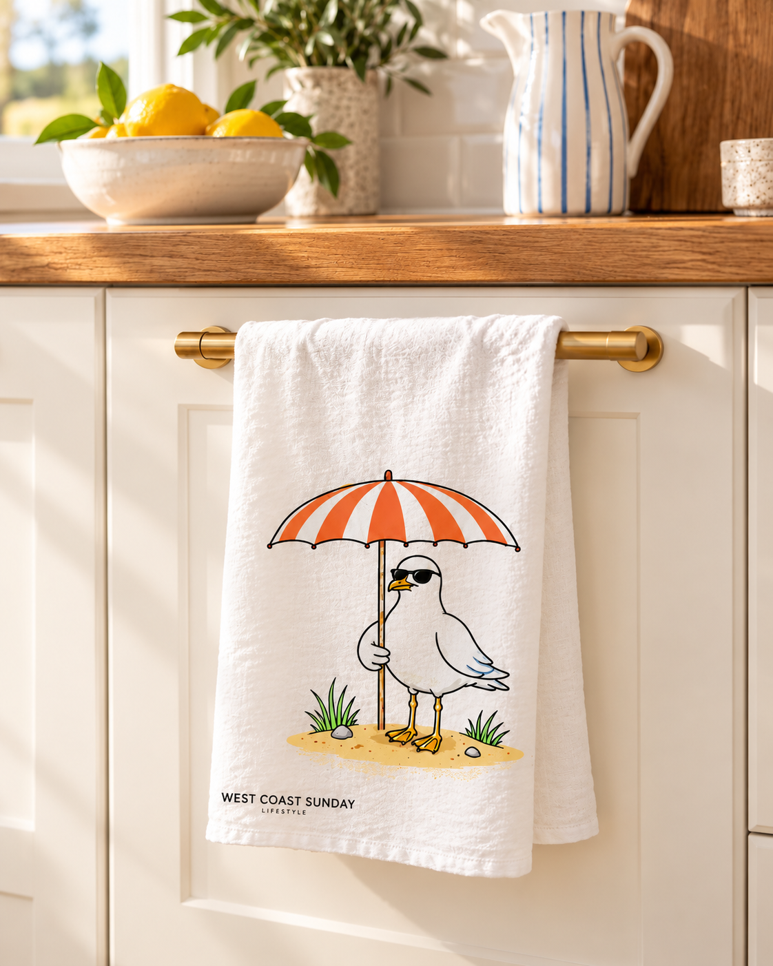 Orange Beach Umbrella Flour Sac Tea Towel