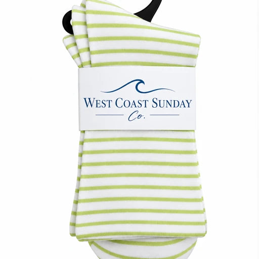 Coastal Stripe Crew Socks | Lime & White | Women's 6-10