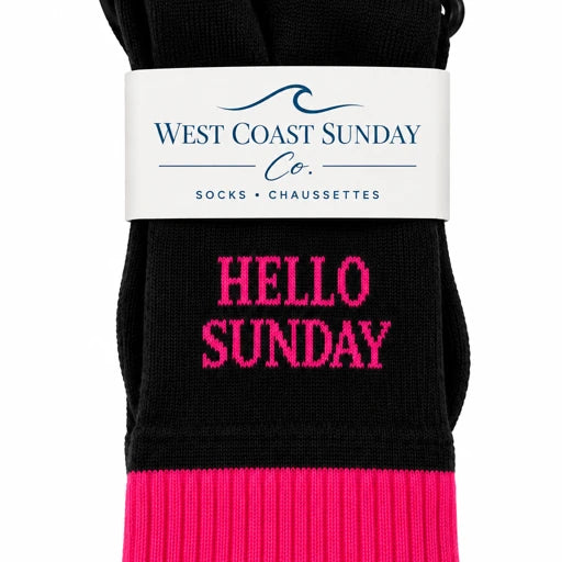 Hello Sunday Crew Socks | Black & Pink | Women's 6-10