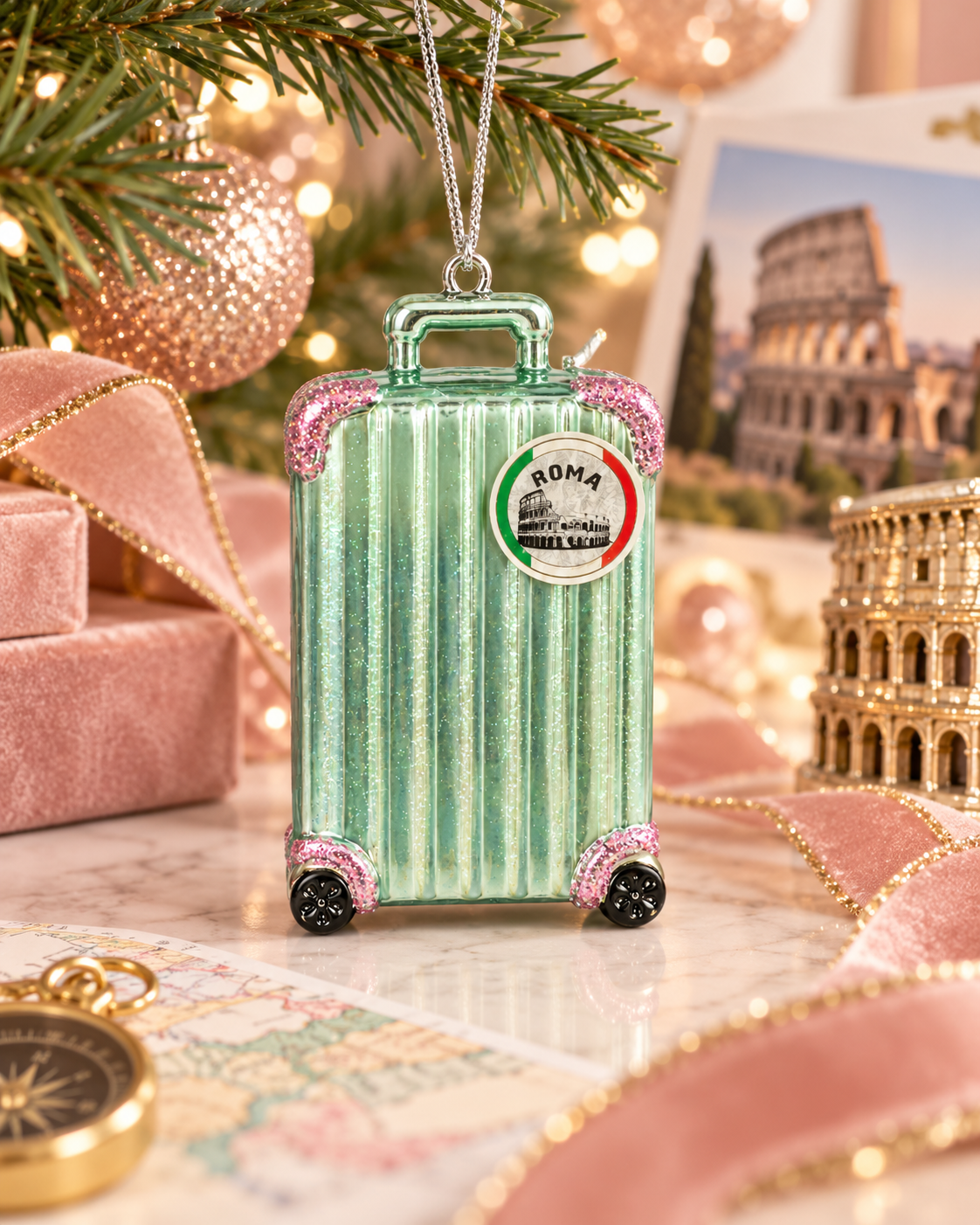 Mint Green Suitcase Christmas Ornament – Roman Holiday 🇮🇹💚