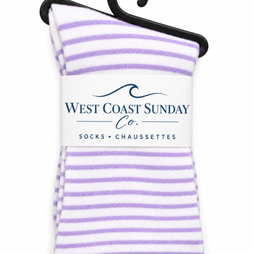 Coastal Stripe Crew Socks | Lavender & White | Women's 6-10