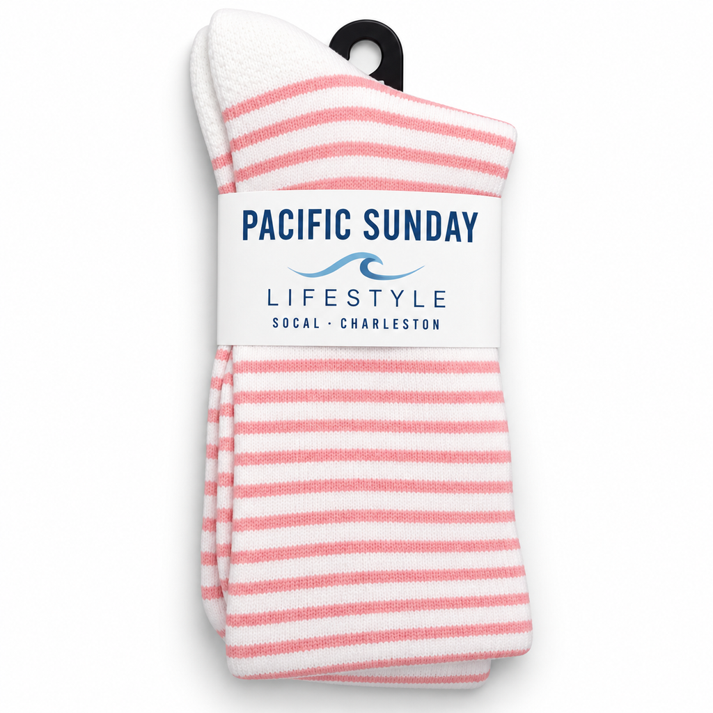 Coastal Stripe Crew Socks | Pink & White | Women's 6-10