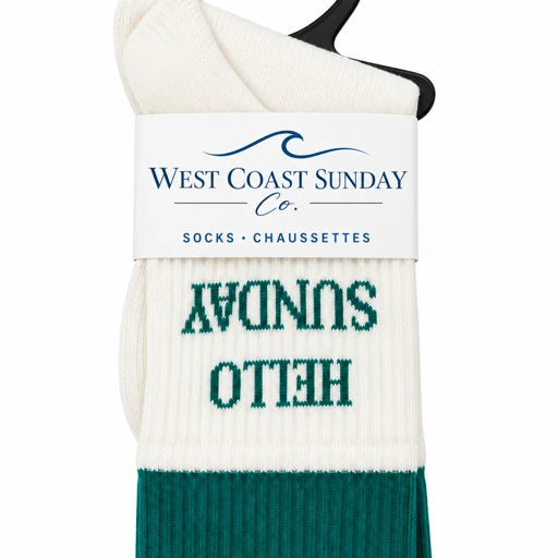 Hello Sunday Crew Socks | White & Green | Women's 6-10