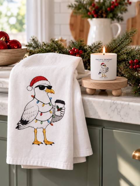 Holiday Lights Seagull Cotton Tea Towel